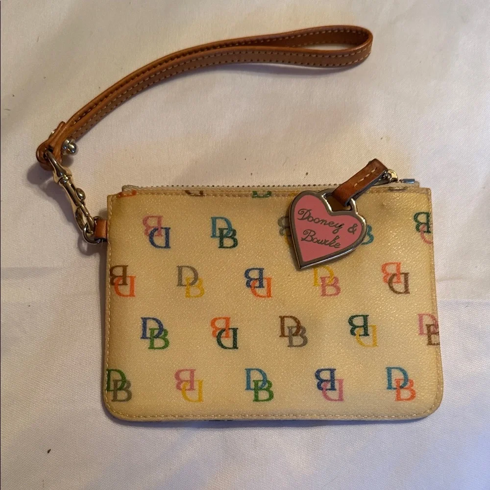 Dooney & Bourke Cream Multicolor Logo Wristlet - Picture 1 of 3